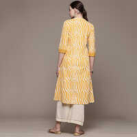 A Line Style Cotton Fabric Yellow Kurta