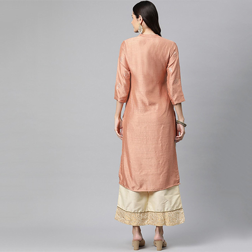 Womens Silk Sequinned Straight Kurta