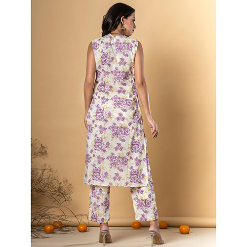Straight Style Cotton Fabric Purple Kurta And Bottom
