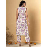 Straight Style Cotton Fabric Purple Kurta And Bottom