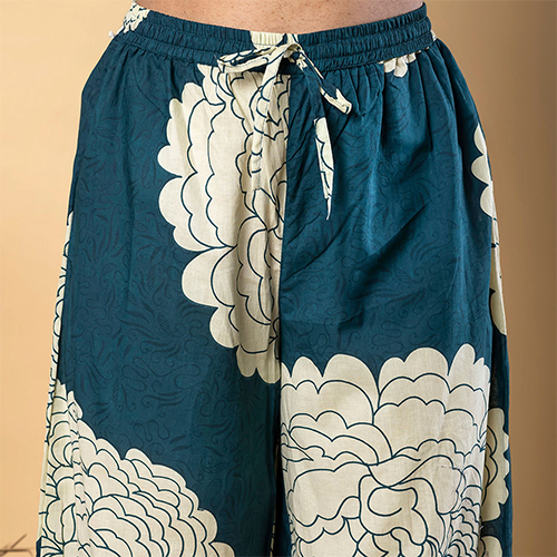 A Line Style Cotton Fabric Teal Kurta And Bottom