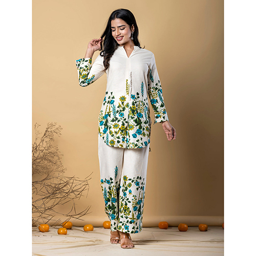 Curved Style Cotton Flex Fabric Off White Co-ord Set