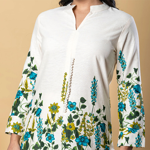 Curved Style Cotton Flex Fabric Off White Co-ord Set