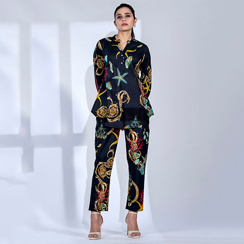 Curved Style Cotton Fabric Black Co-ord Set