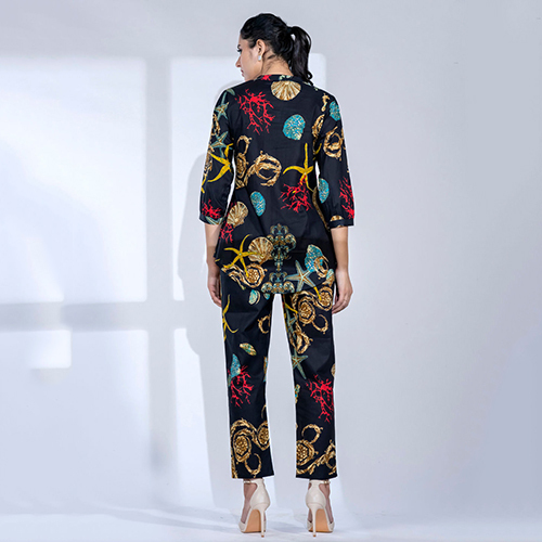 Curved Style Cotton Fabric Black Co-ord Set