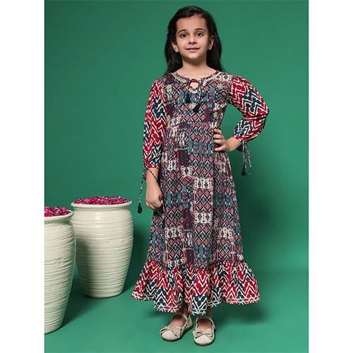 Tiered Style Cotton Fabric Navy Blue Dress