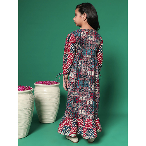 Tiered Style Cotton Fabric Navy Blue Dress
