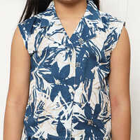 Girls Straight Style Cotton Fabric Blue Co-ord Set