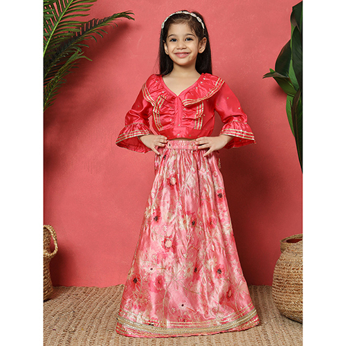 Straight Style Art Silk Fabric Pink Printed Lehenga Choli