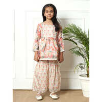 Frock Style Kota Doria Fabric Off White Kurti With Sharara