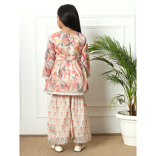Frock Style Kota Doria Fabric Off White Kurti With Sharara