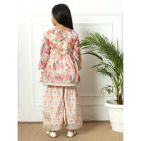 Frock Style Kota Doria Fabric Off White Kurti With Sharara
