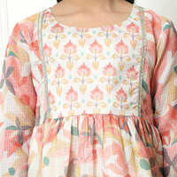 Frock Style Kota Doria Fabric Off White Kurti With Sharara