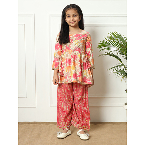 Frock Style Silk Fabric Pink Kurti With Bottom