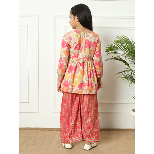 Frock Style Silk Fabric Pink Kurti With Bottom