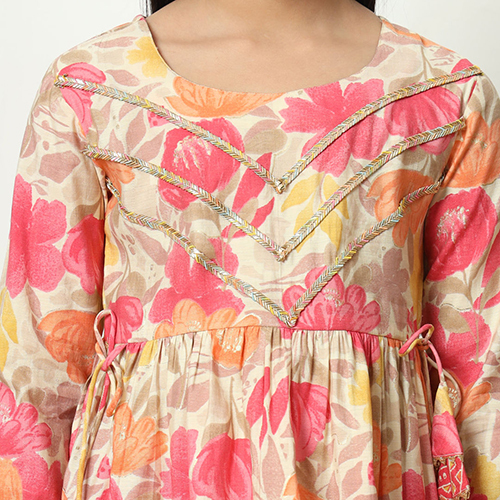 Frock Style Silk Fabric Pink Kurti With Bottom