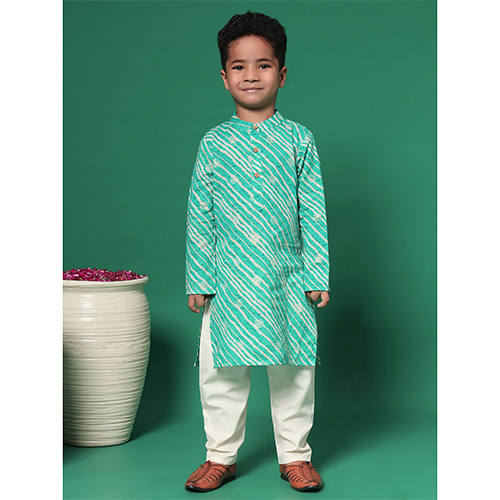 Boys Straight Style Cotton Fabric Turquoise Blue Kurta And Pyjama