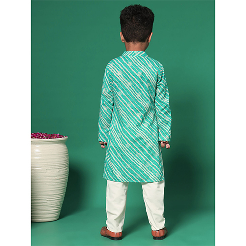 Boys Straight Style Cotton Fabric Turquoise Blue Kurta And Pyjama