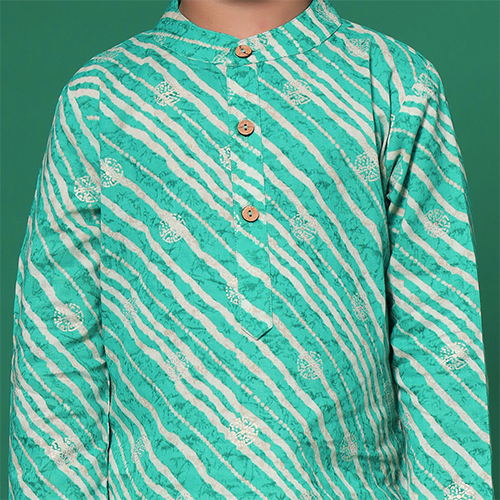 Boys Straight Style Cotton Fabric Turquoise Blue Kurta And Pyjama