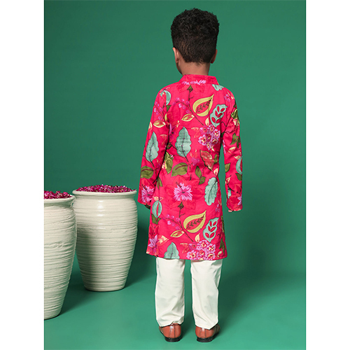 Boys Straight Style Cotton Fabric Red Kurta And Pyjama