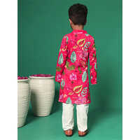 Boys Straight Style Cotton Fabric Red Kurta And Pyjama