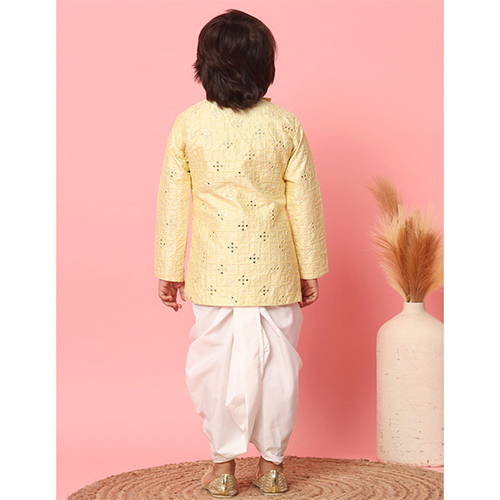 Sherwani Style Silk Fabric Yellow Kurta With Dhoti Pant