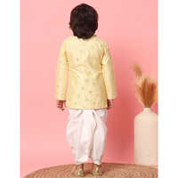 Sherwani Style Silk Fabric Yellow Kurta With Dhoti Pant