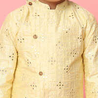 Sherwani Style Silk Fabric Yellow Kurta With Dhoti Pant