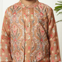 Boys Straight Style Kota Doria Fabric Brown Kurta And Pyjama