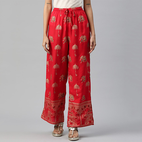 Cotton Fabric Red Womens Palazzo