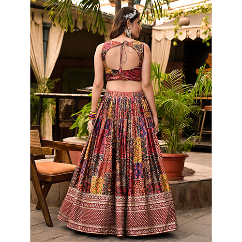 Satin Silk Fabric Multi color Lehenga Choli With Dupatta