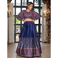 Satin Silk Fabric Blue Lehenga Choli With Dupatta