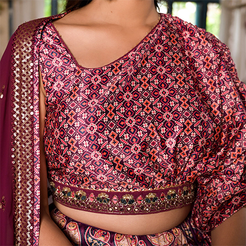Satin Silk Fabric Purple Lehenga Choli With Dupatta