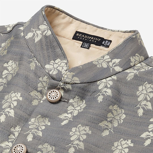 Cotton Blend Grey Stitched Kurta And Churidar Pyjama With Jacket