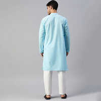 Mens Blue Straight Cotton Kurta With Pajama