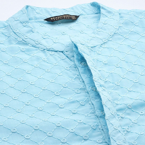 Mens Blue Straight Cotton Kurta With Pajama