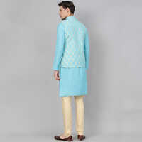 Cotton Blend Blue Stitched Kurta And Churidar Pyjama With Jacket