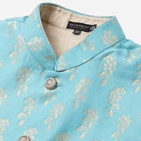 Cotton Blend Blue Stitched Kurta And Churidar Pyjama With Jacket