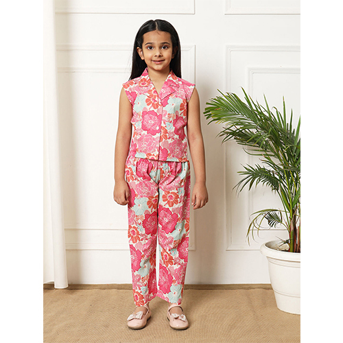 A Line Style Cotton Fabric Pink Kurta With Bottom