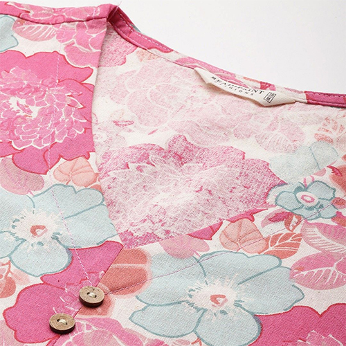A Line Style Cotton Fabric Pink Kurta With Bottom