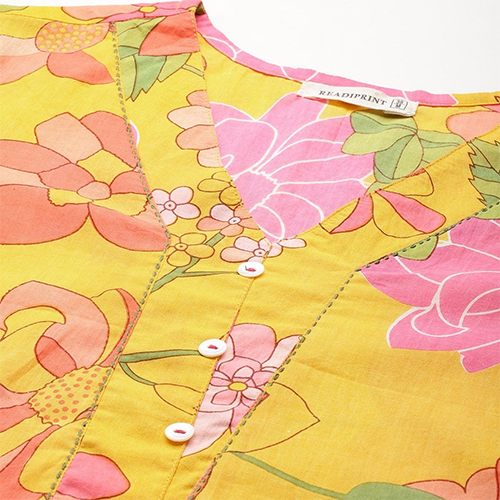 Straight Style Cotton Fabric Yellow Kurta And Bottom