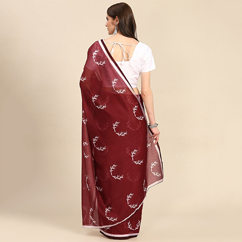 Silk Cotton Fabric Maroon Saree With Blouse Piece