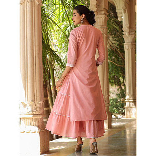 Tiered Style Cotton Fabric Pink Maxi Dress