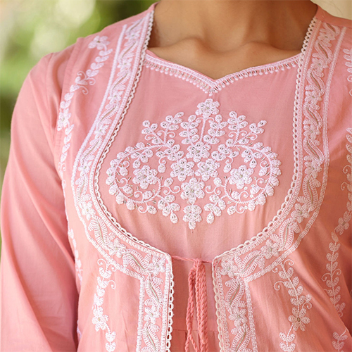 Tiered Style Cotton Fabric Pink Maxi Dress