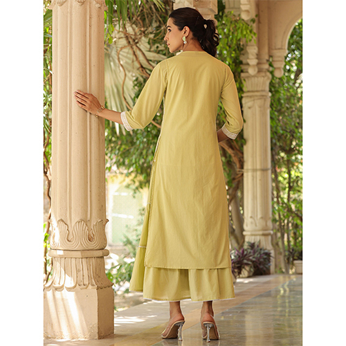 Tiered Style Cotton Fabric Green Maxi Dress