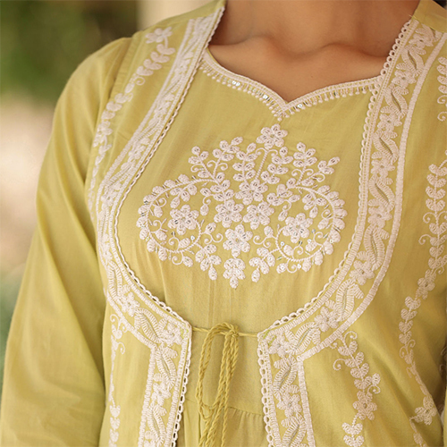 Tiered Style Cotton Fabric Green Maxi Dress