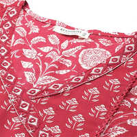 Peplum Style Cotton Fabric Red Short Kurti