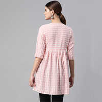 Peplum Style Cotton Fabric Pink Short Kurti