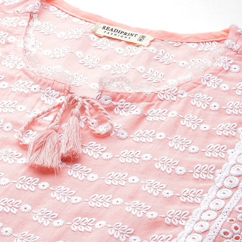 Peplum Style Cotton Fabric Pink Short Kurti