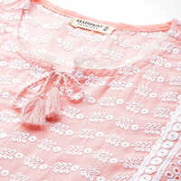 Peplum Style Cotton Fabric Pink Short Kurti